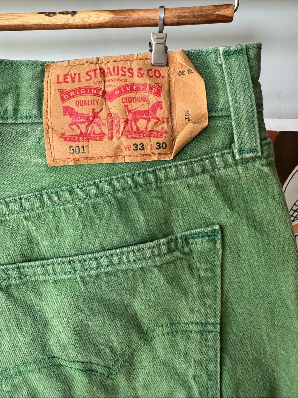 Levi’s 501 Green Denim Jeans Size 33 x 30